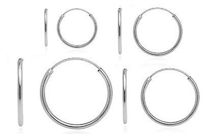 Sterling Silver Endless Hoop 10mm, 12mm, 14mm and 16mm Set (4 Pairs)