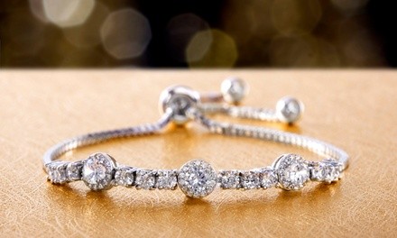 Inspired By You Cubic Zirconia Adjustable Tennis Bracelet In Plated Sterling Silver