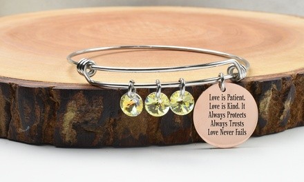 Two Tone Inspirational Multi Charm Bangle Made with Swarovski Crystals