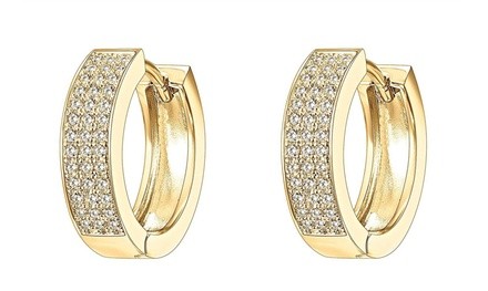 18K Yellow Gold Plated 3 Row Huggie Hoop Earrings Made With Swarovski Elements