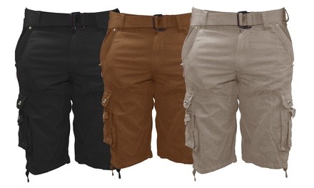 LeeHanTon Men's Twill 100% Cotton Cargo Shorts with Belt (30-46)