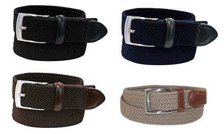 Afonie Men's Braided Elastic Leather Belt with Metal Buckle