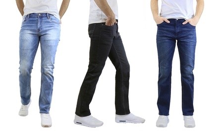 Men's Washed Straight-Leg Stretch Jeans (Size 30-40)