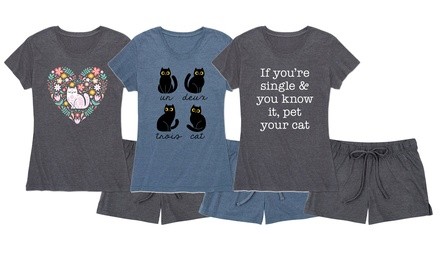 Instant Message: Cute Cat Lady Pajama Set with Shorts