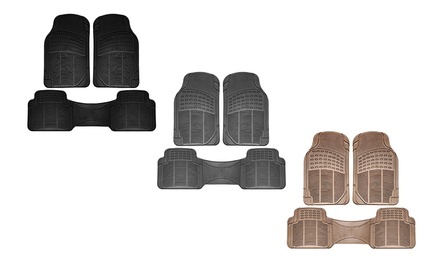 Universal Fit Ridged Rubber Car Floor Mats (3-Piece Set)