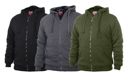 Men's Full-Zip Plush Sherpa Hoodie Jacket in Quilted Design (S-4XL)