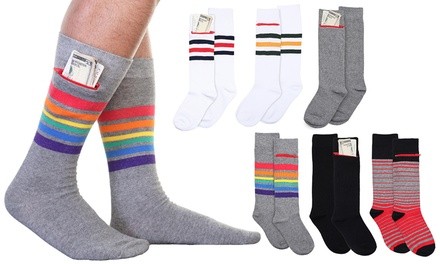 Unisex Crew Socks with Zipper Pocket (2 or 6 Pairs)