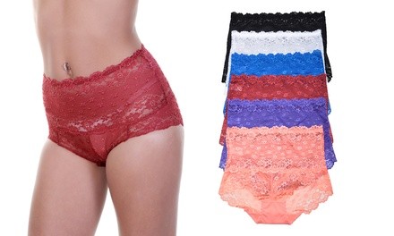 Angelina High-Waist Lace Brief Panties (6-Pack)