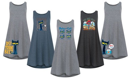 Instant Message Women's Licensed Pete the Cat Tank Dress. Plus Sizes Available.