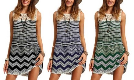 Leo Rosi Kelly Chevron and Lace Mini Dress