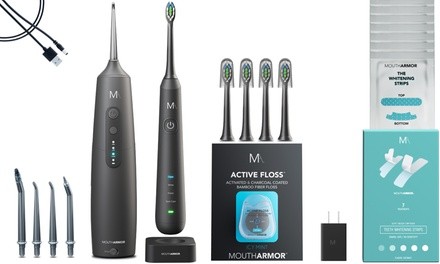 Mouth Armor Electric Toothbrush, Water Flosser, and Teeth Whitening Kit (12-Piece) 