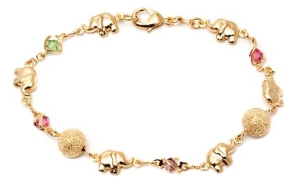 18K Gold Plated Elephant and Light Multi-Color Crystals Anklet Bracelet
