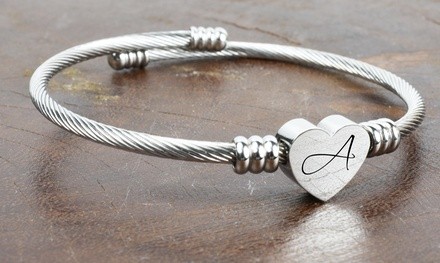 Heart Cable Initial Bracelet by Pink Box