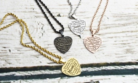 Pink Box Solid Stainless Heart Tag Necklace