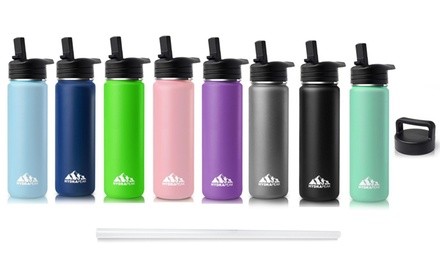 HydraPeak Wide-Mouth Straw Lid Insulated Stainless Steel Water Bottle with Bonus Handle Lid (22 Fl. Oz.)