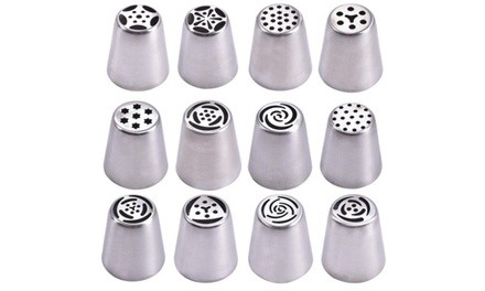 12PCS Russian Stainless Nozzles Tips Cake Decorating Pastry Baking Tools w/ Box