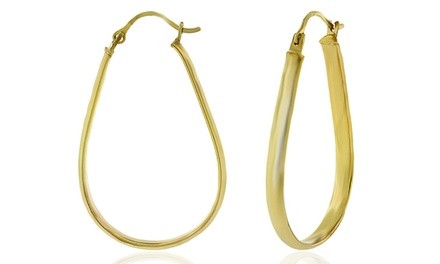 14K Gold Flat Oval Hoop Earrings