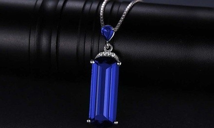 4.50 CTTW Genuine Sapphire and Diamond Accent Pendant in Sterling Silver by Diane Lo'ren