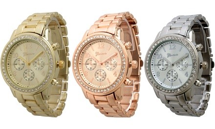 Geneva Women's Boyfriend Watch with Crystal Bezel