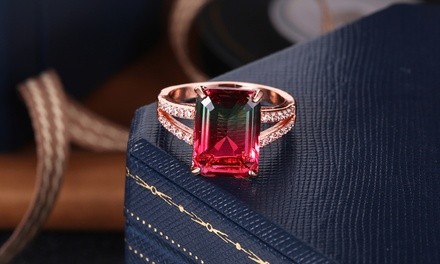 Emerald-Cut Watermelon Tourmaline & 18K Rose Gold Plated Ring by Peermont