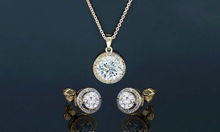 Round Halo Pendant and Earrings Made with Swarovski Crystals