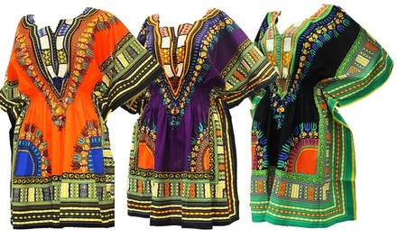 Women's Dashiki Tunic Top with Elastic Waist One Size fits S-2X