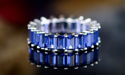 Radiant Cut Tanzanite Eternity Ring in Sterling Silver by Peermont