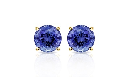2.00 CTW Lab Created Tanzanite Stud Earrings in 10K Solid Yellow Gold by MUIBLU Gems
