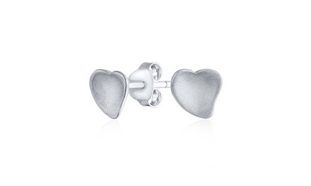 Minimalist Heart Stud Earrings Curved Shiny 925 Sterling Silver