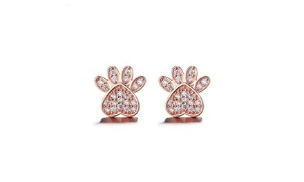 Sterling Silver Swarovski Crystal Paw Stud Earrings 