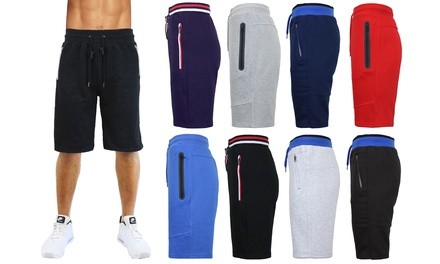 Men's Fleece Lounge Sweat Shorts with Zipper Pockets & Trim Design (S-XL)