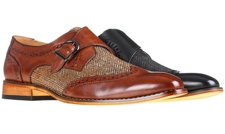 Gino Vitale Men's Monk Strap Herringbone Dress Shoes