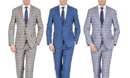 Gino Vitale Men's Window Pane Slim Fit Suits (2-Piece)