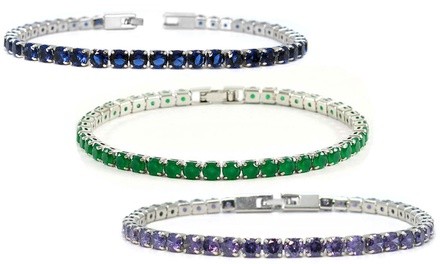 Cubic Zirconia Birthstone Tennis Bracelet in 18K White Gold Plating By Mina Bloom