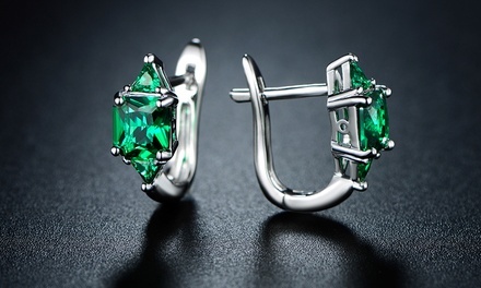 3.00 CTW Princess Cut Emerald Hoop Earrings by Sevil