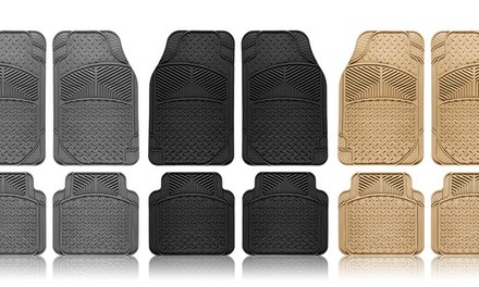 Universal Fit Diamond Plate Heavy-Duty Rubber Car-Floor Mats (4-Piece)