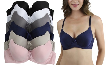 Women's Plain Full-Cup Lift Bras with Ribbon (6-Pack)