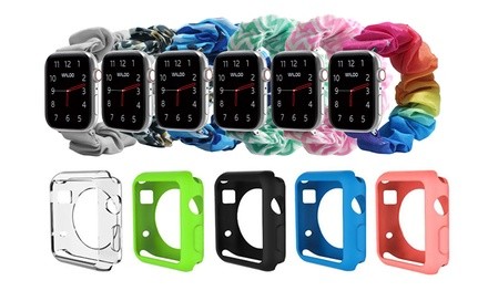 Scrunchie Elastic Band and Gel Case Set for Apple Watch Series 1–5 (6-Piece)