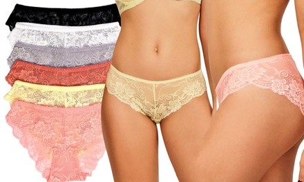 Women's Delicate Pastel Floral Lace Bikini Panties (6-Pack)