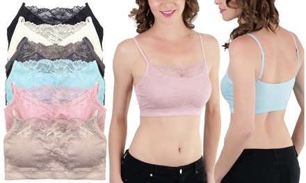 Women's Pastel Floral Lace Padded Bralettes (6-Pack)