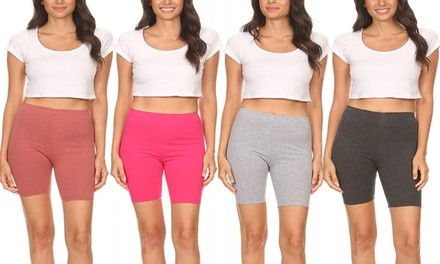 Women's Solid Slim-Fit High-Waist Bodycon Biker Shorts. Plus Sizes Available.