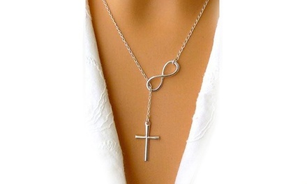 Italian Sterling Silver Infinity Cross Lariat Necklace