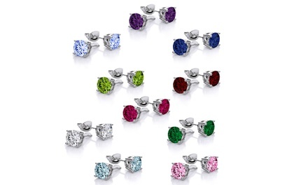 18K White Gold-Plated Stud Earrings with Swarovski Elements (10-Pair) 