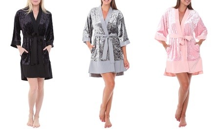 Alexander Del Rossa Women's Short Velour Robe. Plus Sizes Available