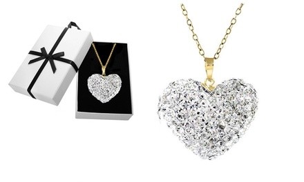 18K Gold Plated Sterling Silver Heart Necklace with Swarovski Crystals