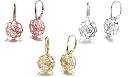 Caged Crystal Rose Leverback Earrings Made with Swarovski Elements