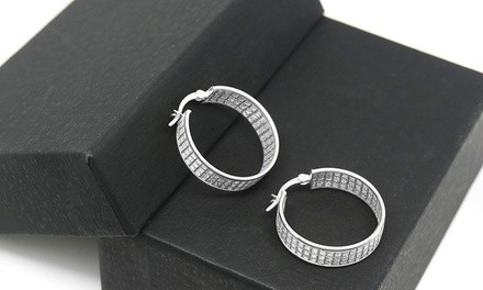 Sterling Silver 3 Row Crystal Hoop Earrings Made with Swarovski Elements (Multiple Options)