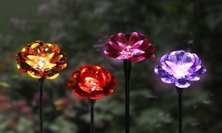 Solar LED Glowing Mini Flower Stake Set (4-Piece)