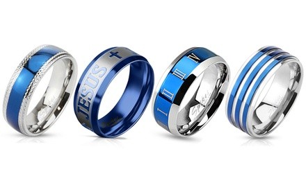 316L Stainless Steel Comfort Fit Ring in Blue Ion Plating