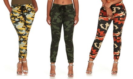 CG Jeans Women's Colorful Camo Jogger Pants with Side Pockets. Plus Sizes Available.